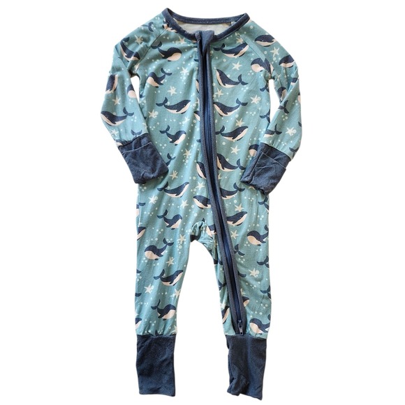 Little One Shop Other - Little One Shop Bamboo Whale Print Blue Zippy Romper Pajamas PJ 0-3 Mon Sleeper